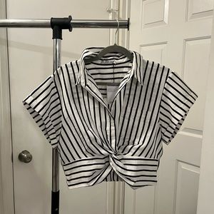 T Alexander Wang Striped Twist Front Crop Blouse